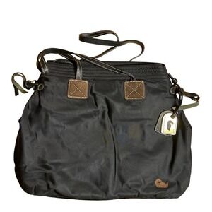 Dooney & Bourke Victoria‎ Nylon Tote Black Brown Leather Accents Hot Pink Lining